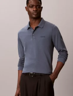 Slim katoenen polo met lange mouwen