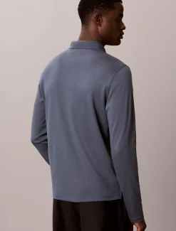 Slim katoenen polo met lange mouwen