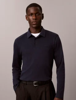 Slim katoenen polo met lange mouwen