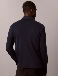 Slim katoenen polo met lange mouwen