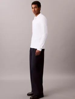 Slim katoenen polo met lange mouwen