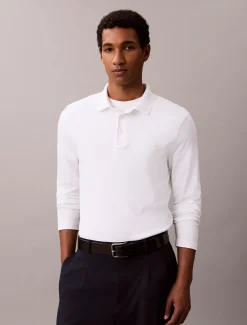 Slim katoenen polo met lange mouwen