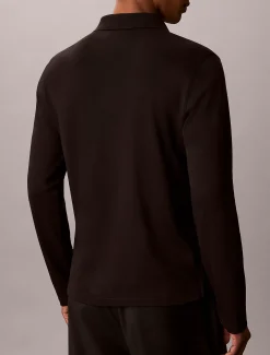 Slim katoenen polo met lange mouwen