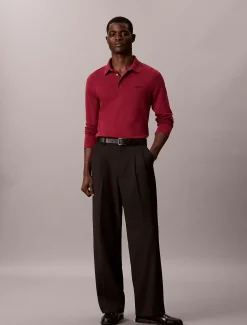 Slim katoenen polo met lange mouwen