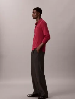 Slim katoenen polo met lange mouwen