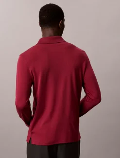 Slim katoenen polo met lange mouwen