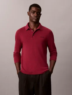 Slim katoenen polo met lange mouwen