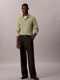 Slim katoenen polo met lange mouwen
