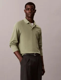 Slim katoenen polo met lange mouwen