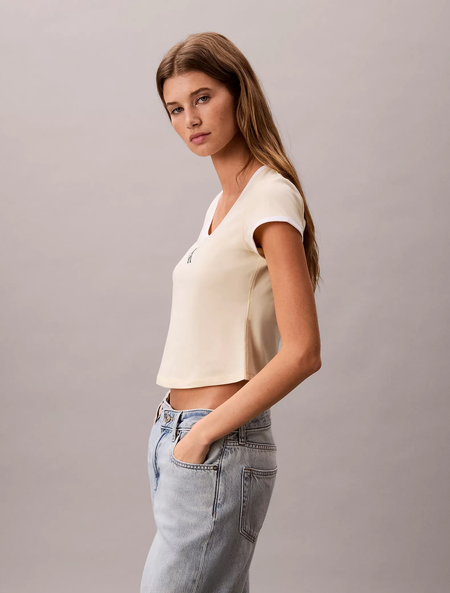 Slim ringer T-shirt van stretchkatoen