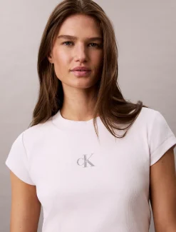 Slim T-shirt met logo van ribkatoen