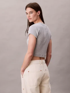Slim T-shirt met logo van ribkatoen