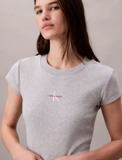 Slim T-shirt met logo van ribkatoen