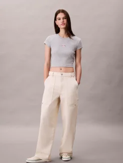 Slim T-shirt met logo van ribkatoen