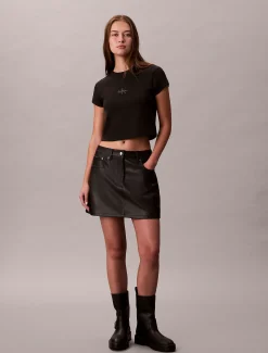 Slim T-shirt met logo van ribkatoen