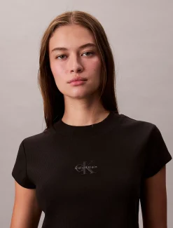 Slim T-shirt met logo van ribkatoen