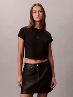 Slim T-shirt met logo van ribkatoen