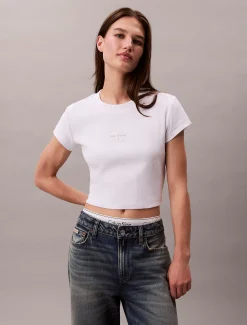 Slim T-shirt met logo van ribkatoen