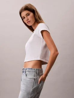 Slim T-shirt met logo van ribkatoen
