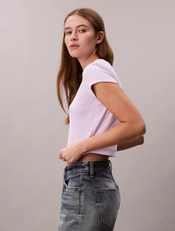 Slim T-shirt met logo van ribkatoen