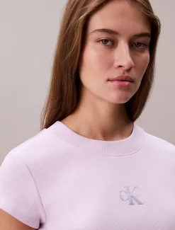 Slim T-shirt met logo van ribkatoen