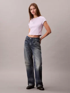 Slim T-shirt met logo van ribkatoen