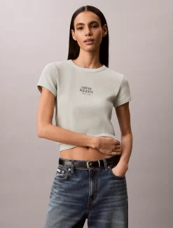 Slim T-shirt met logo van ribkatoen