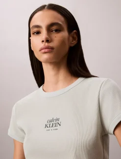 Slim T-shirt met logo van ribkatoen