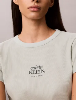 Slim T-shirt met logo van ribkatoen