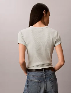 Slim T-shirt met logo van ribkatoen