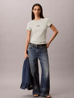 Slim T-shirt met logo van ribkatoen