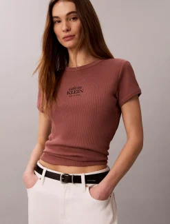Slim T-shirt met logo van ribkatoen