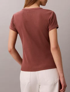 Slim T-shirt met logo van ribkatoen