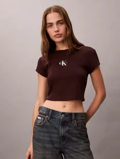Slim T-shirt met logo van ribkatoen