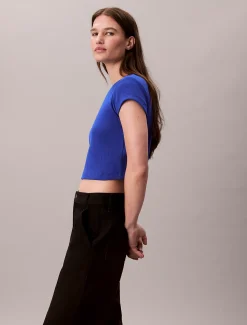 Slim T-shirt met logo van ribkatoen