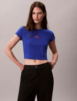 Slim T-shirt met logo van ribkatoen