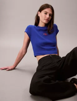Slim T-shirt met logo van ribkatoen
