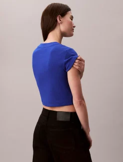 Slim T-shirt met logo van ribkatoen