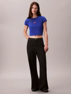 Slim T-shirt met logo van ribkatoen