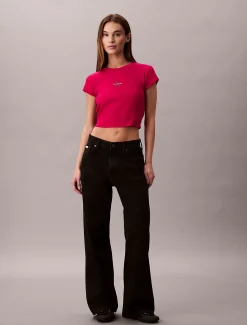 Slim T-shirt met logo van ribkatoen
