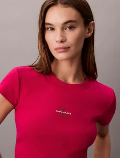 Slim T-shirt met logo van ribkatoen