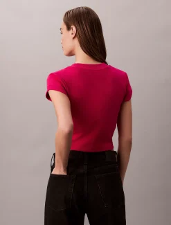 Slim T-shirt met logo van ribkatoen