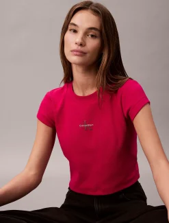 Slim T-shirt met logo van ribkatoen