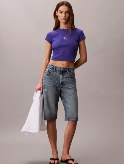 Slim T-shirt met logo van ribkatoen