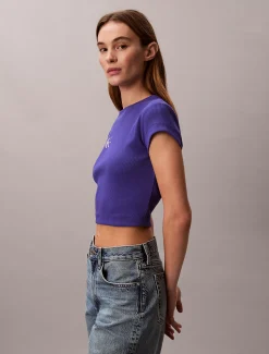 Slim T-shirt met logo van ribkatoen