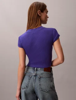 Slim T-shirt met logo van ribkatoen