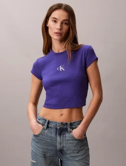 Slim T-shirt met logo van ribkatoen