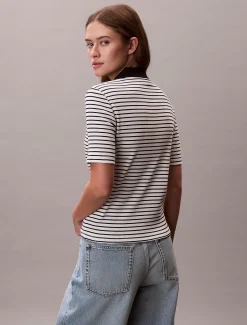 Smal geribbeld gestreept poloshirt