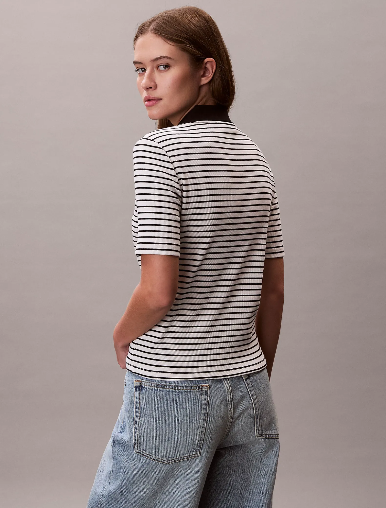 Smal geribbeld gestreept poloshirt