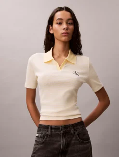 Smal geribbeld gestreept poloshirt